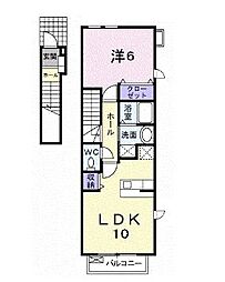 JR予讃線 宇多津駅 徒歩7分の賃貸アパート 2階1LDKの間取り