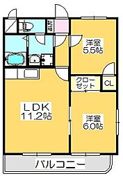 JR高徳線 志度駅 徒歩5分の賃貸マンション 2階2LDKの間取り