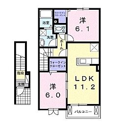 JR予讃線 宇多津駅 徒歩26分の賃貸アパート 2階2LDKの間取り