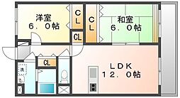高松琴平電気鉄道琴平線 太田駅 3.4kmの賃貸マンション 2階2LDKの間取り