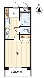 グランディII 1階1Kの間取り