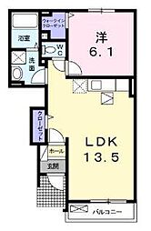 JR予讃線 国分駅 4.3kmの賃貸アパート 1階1LDKの間取り