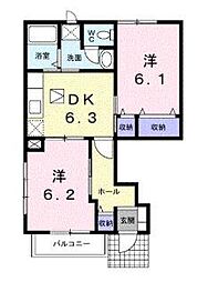 JR予讃線 香西駅 徒歩12分の賃貸アパート 1階2DKの間取り