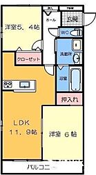 高松琴平電気鉄道長尾線 水田駅 3.6kmの賃貸アパート 1階2LDKの間取り
