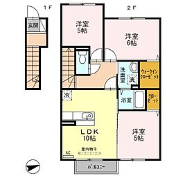 高松琴平電気鉄道琴平線 仏生山駅 徒歩15分の賃貸アパート 2階3LDKの間取り