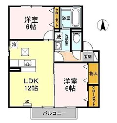 JR高徳線 木太町駅 徒歩6分の賃貸アパート 1階2LDKの間取り