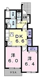 JR予讃線 国分駅 4.6kmの賃貸アパート 1階2DKの間取り