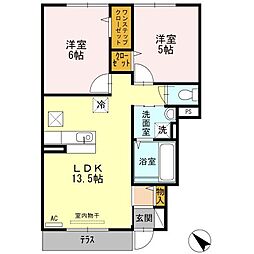JR高徳線 八栗口駅 徒歩3分の賃貸アパート 1階2LDKの間取り