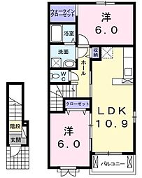 JR土讃線 善通寺駅 4.9kmの賃貸アパート 2階2LDKの間取り