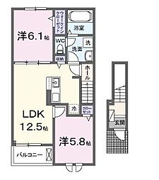 JR予讃線 丸亀駅 徒歩27分の賃貸アパート 2階2LDKの間取り