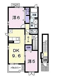 JR予讃線 海岸寺駅 徒歩23分の賃貸アパート 2階2DKの間取り