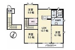JR予讃線 みの駅 徒歩14分の賃貸アパート 2階3LDKの間取り