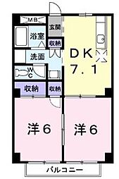 JR予讃線 宇多津駅 徒歩30分の賃貸アパート 2階2DKの間取り