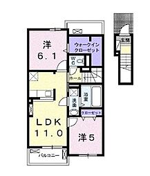 JR予讃線 宇多津駅 4.1kmの賃貸アパート 2階2LDKの間取り