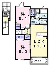高松琴平電気鉄道琴平線 仏生山駅 3.1kmの賃貸アパート 2階2LDKの間取り
