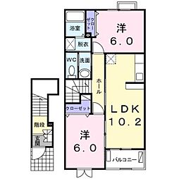 JR予讃線 香西駅 3.4kmの賃貸アパート 2階2LDKの間取り
