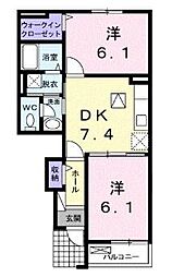 高松琴平電気鉄道長尾線 高田駅 徒歩21分の賃貸アパート 1階2DKの間取り