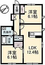 JR土讃線 善通寺駅 3.2kmの賃貸アパート 1階2LDKの間取り