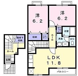 高松琴平電気鉄道志度線 琴電屋島駅 徒歩7分の賃貸アパート 2階2LDKの間取り