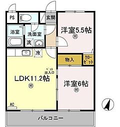 JR予讃線 海岸寺駅 3.5kmの賃貸マンション 2階2LDKの間取り
