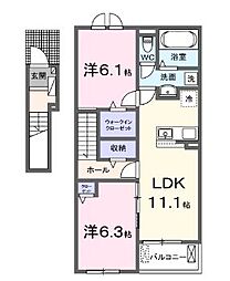 JR予讃線 宇多津駅 徒歩24分の賃貸アパート 2階2LDKの間取り