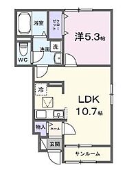 JR予讃線 宇多津駅 3.4kmの賃貸アパート 1階1LDKの間取り