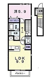 JR瀬戸大橋線 坂出駅 徒歩20分の賃貸アパート 2階1LDKの間取り