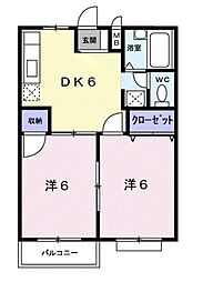 JR瀬戸大橋線 坂出駅 徒歩20分の賃貸アパート 2階2DKの間取り