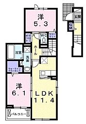 JR高徳線 木太町駅 徒歩7分の賃貸アパート 2階2LDKの間取り