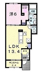 JR予讃線 丸亀駅 3.3kmの賃貸アパート 1階1LDKの間取り