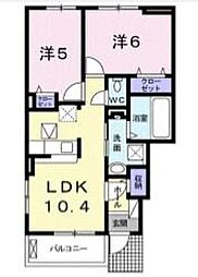 JR予讃線 鬼無駅 徒歩12分の賃貸アパート 1階2LDKの間取り