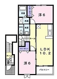 JR予讃線 鬼無駅 3.3kmの賃貸アパート 2階2LDKの間取り