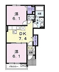 JR予讃線 海岸寺駅 徒歩35分の賃貸アパート 1階2DKの間取り