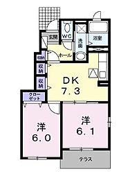 JR予讃線 高瀬駅 徒歩12分の賃貸アパート 2階2DKの間取り