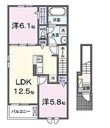 JR土讃線 金蔵寺駅 徒歩29分の賃貸アパート 2階2LDKの間取り