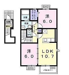 高松琴平電気鉄道長尾線 林道駅 徒歩23分の賃貸アパート 2階2LDKの間取り