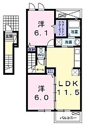 JR高徳線 屋島駅 徒歩27分の賃貸アパート 2階2LDKの間取り