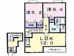 JR予讃線 鬼無駅 徒歩36分の賃貸アパート 2階2LDKの間取り