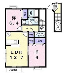 JR予讃線 端岡駅 徒歩9分の賃貸アパート 2階2LDKの間取り