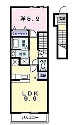 JR瀬戸大橋線 坂出駅 徒歩9分の賃貸アパート 2階1LDKの間取り