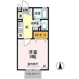 JR予讃線 宇多津駅 3.3kmの賃貸アパート 2階1Kの間取り