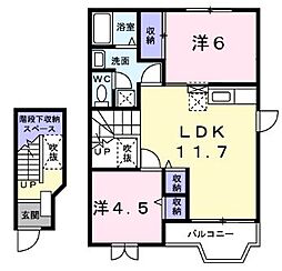 高松琴平電気鉄道長尾線 木太東口駅 徒歩8分の賃貸アパート 2階2LDKの間取り