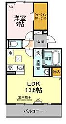 JR予讃線 香西駅 3.2kmの賃貸アパート 2階1LDKの間取り
