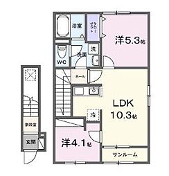 JR土讃線 多度津駅 徒歩24分の賃貸アパート 2階2LDKの間取り