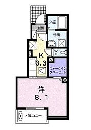 ドゥースレシB 1Kの間取図画像