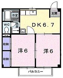 ニューシティー土器A 2DKの間取図画像