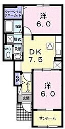 メゾンイケダB 2DKの間取図画像
