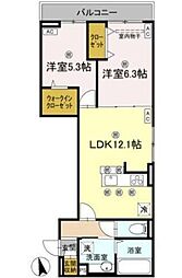 TORISIA大池 2LDKの間取図画像