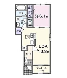 丸亀市飯山町真時アパート 1LDKの間取図画像
