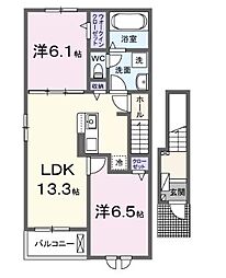 丸亀市飯山町真時アパート 2LDKの間取図画像